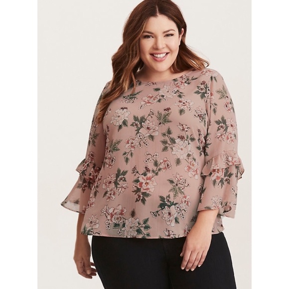 TORRID 0X FLORAL RUFFLE BELL SLEEVE STRAPPY BLOUSE - Picture 3 of 7